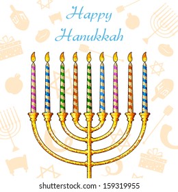 illustration of Hanukkah candle on festive pattern background