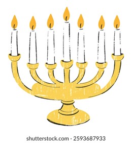 Illustration of a Hanukkah Menorah with Candles Traditional Menorah, Jewish Festival Candle Holder