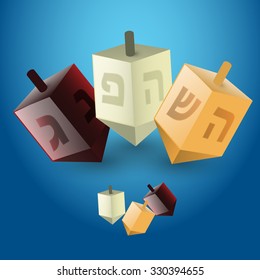 illustration for hanukkah - three dreidels