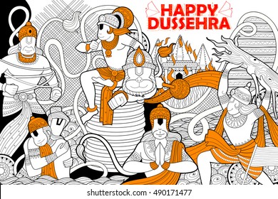 illustration of Hanuman doodle for Happy Dussehra Navratri festival of India