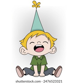 illustration of happiness celebration activities, boy is laughing happily celebrating his birthday