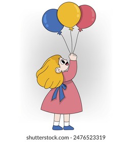 illustration of happiness celebration activities, girls are playing happily carrying lots of balloons