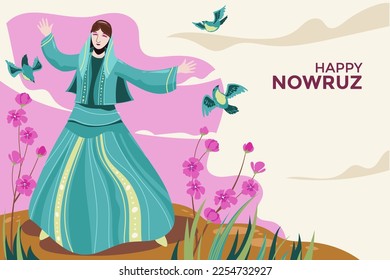 
Illustration of Happiness Iranian Woman Celebrating Nowruz Party