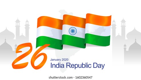 illustration of Happy 70th India Republic day celebration poster or banner background with text 26 January 2020 and Indian Flag