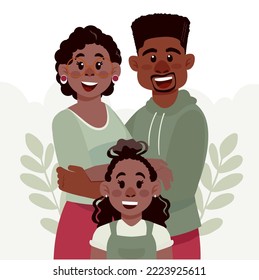 Ilustración de la feliz familia afroamericana sobre fondo claro