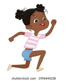 Illustration of Happy African American girl jumping and runing.