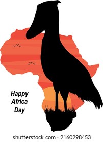 illustration of happy african day with shoebill balaeniceps rex silhouette