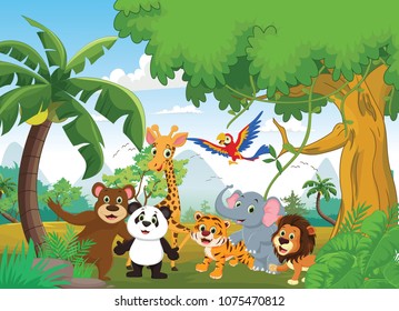 illustration of happy animal in the jungle