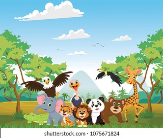 ジャングルのアフリカの動物 かわいい漫画の動物 動物のセット のベクター画像素材 ロイヤリティフリー Shutterstock