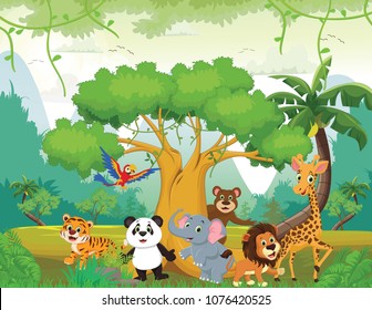 illustration of happy animal in the jungle