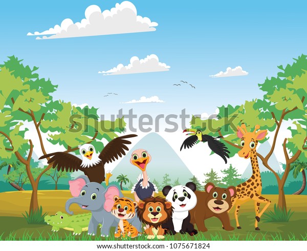 illustration of happy animal in the jungle