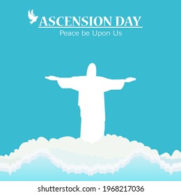 illustration of Happy Ascension Day of Jesus Christ, with the cross and Jesus Christ who is ascending to heaven. Flat vector design style.