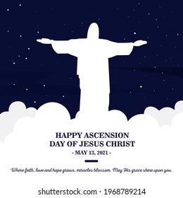 illustration of Happy Ascension Day of Jesus Christ, with the cross and Jesus Christ who is ascending to heaven. Flat vector design style.