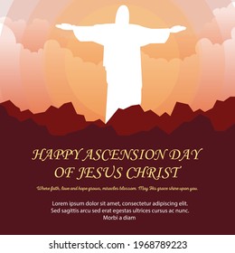 illustration of Happy Ascension Day of Jesus Christ, with the cross and Jesus Christ who is ascending to heaven. Flat vector design style.