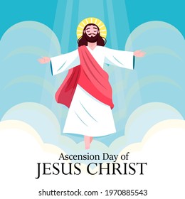 illustration of Happy Ascension Day of Jesus Christ, with the cross and Jesus Christ who is ascending to heaven. Flat vector design style.