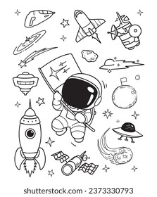 Illustration happy astronaut  doodle, space doodle