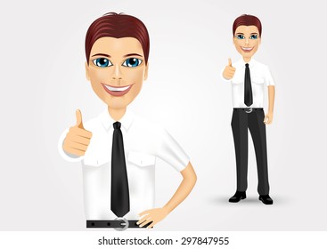 illustration of happy and attractive businessman giving thumbs up