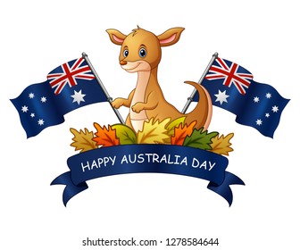 Illustration of Happy australia Day with kangaroo on white background