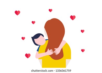 illustration a happy baby boy hugs his mother. - vector