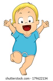 Illustration of a Happy Baby Boy Wearing Romper