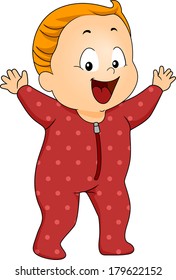 Illustration Of A Happy Baby Boy Wearing Footie Pajamas