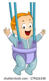 Illustration of a Happy Baby Boy Wearing a Door Bouncer