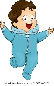 Illustration of a Happy Baby Boy Wearing a Winter Onesie