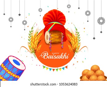 Illustration Of Happy Baisakhi Celebration Background.