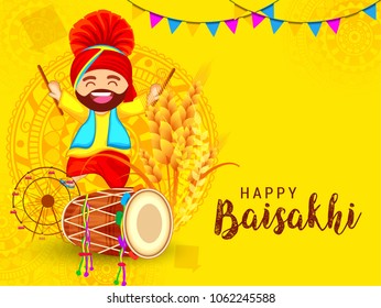 Illustration Of Happy Baisakhi Celebration Background.