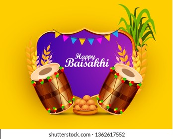 Illustration Of Happy Baisakhi Celebration Background.