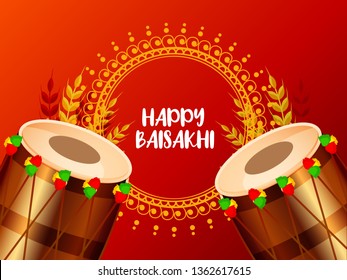 Illustration Of Happy Baisakhi Celebration Background.