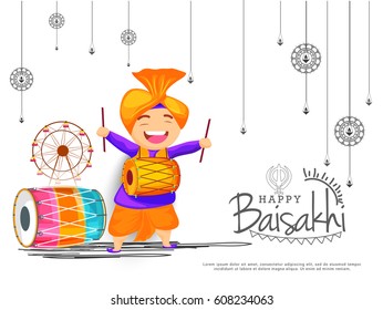 Illustration Of Happy Baisakhi Celebration Background.