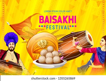 Illustration Of Happy Baisakhi Celebration, card , invitation card ,banner festival in Punjab, India