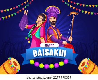 Illustration Of Happy Baisakhi Celebration, greeting card, invitation card, the banner, festival of Punjab India. Punjab New Year with a message Happy Baisakhi.