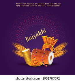 illustration of Happy Baisakhi holiday background for Punjabi sikh festival flyer poster banner creative greeting
