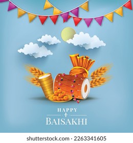 illustration of Happy Baisakhi holiday background for Punjabi sikh festival flyer poster banner creative greeting