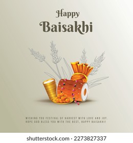 illustration of Happy Baisakhi holiday background for Punjabi sikh festival flyer poster banner creative greeting