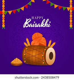 Illustration of happy baisakhi indian cultural festival background