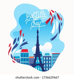 Illustration Happy Bastille Day Flyer and Greeting Card For The French National Day