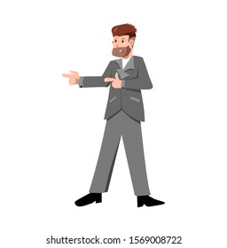 illustration of happy bearded man using tuxedo clip art.a young busnessman