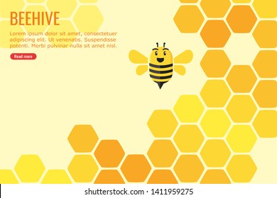 Illustration of a happy bee in a beehive full filled with honey suitable for info-graphic, web and mobile website development