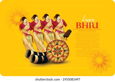  ilustración de Happy Bihu , festival de feriado religioso de Assamese en el Año Nuevo Bihu de Assam India.