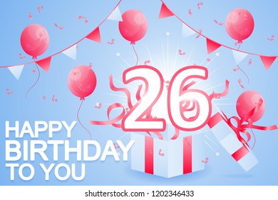 Illustration for Happy Birthday 26 Year,Card for birthday greetings,Vector.