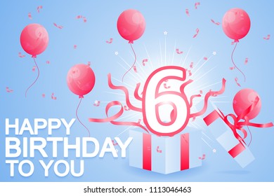 Illustration for Happy Birthday 6 Year,Card for birthday greetings,Vector.
