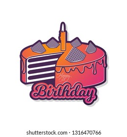 Illustration of happy birthday with beautiful cake and calligraphy.