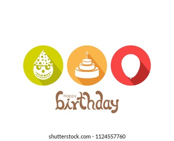 Illustration of happy birthday with beautiful calligraphy,balloon,cake and cartoon face.