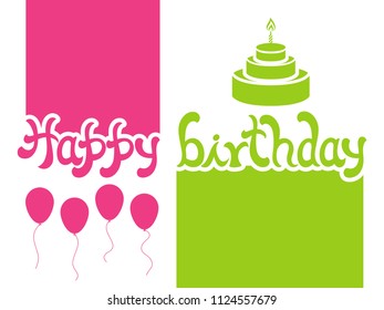 Illustration of happy birthday with beautiful calligraphy,balloons and cake.