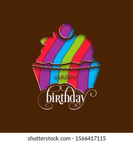 Illustration of happy birthday with beautiful cupcake and calligraphy.