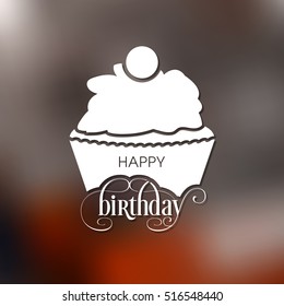 Illustration of happy birthday with beautiful cupcake and calligraphy.