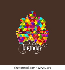 Illustration of happy birthday with beautiful cupcake and calligraphy.